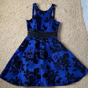 City Studio illusion-waist scuba fit and flare dress